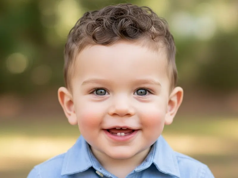 Toddler boy curly top hairstyle age 1–3 years.