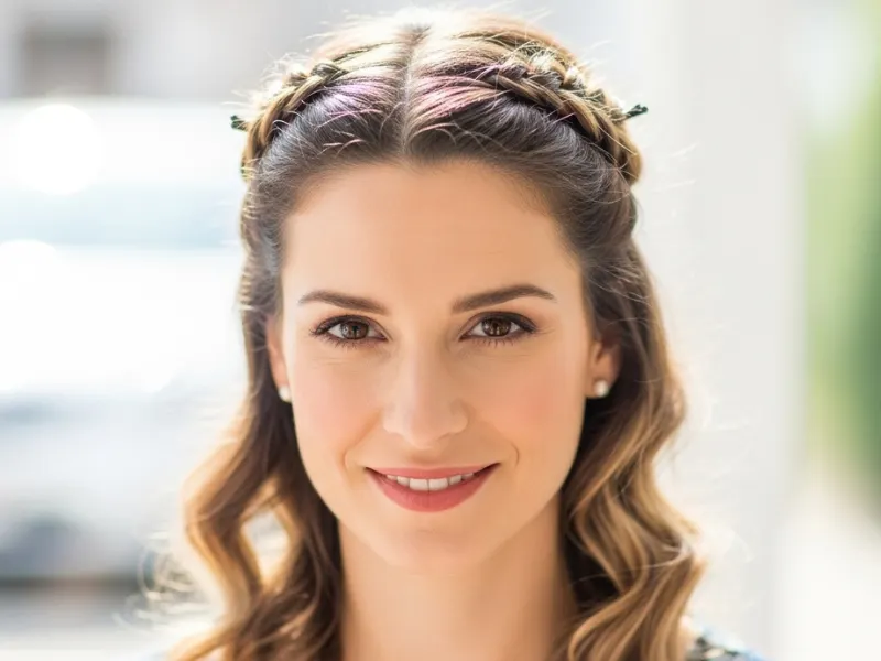 Dutch braids pinned back on a mom