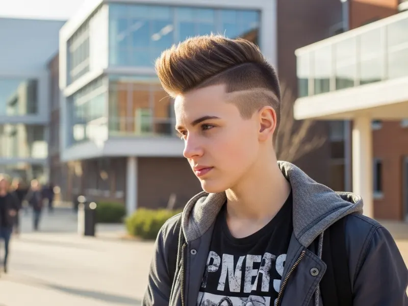 Faux hawk fade hairstyle for college boys.