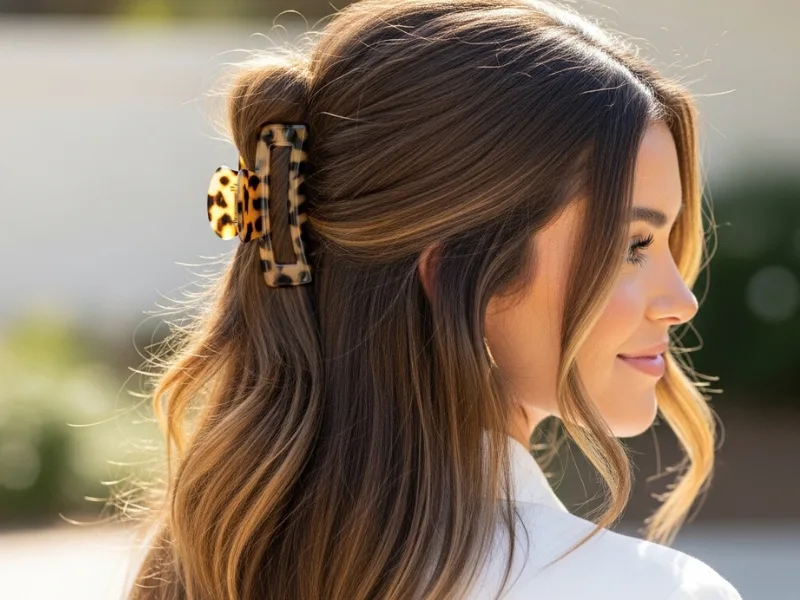 half-up claw clip on long hair