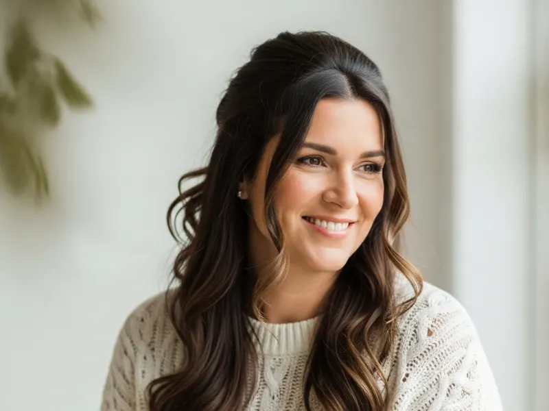 Half up twist hairstyle on a mom