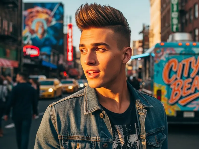 High fade spiky hairstyle for college boys.