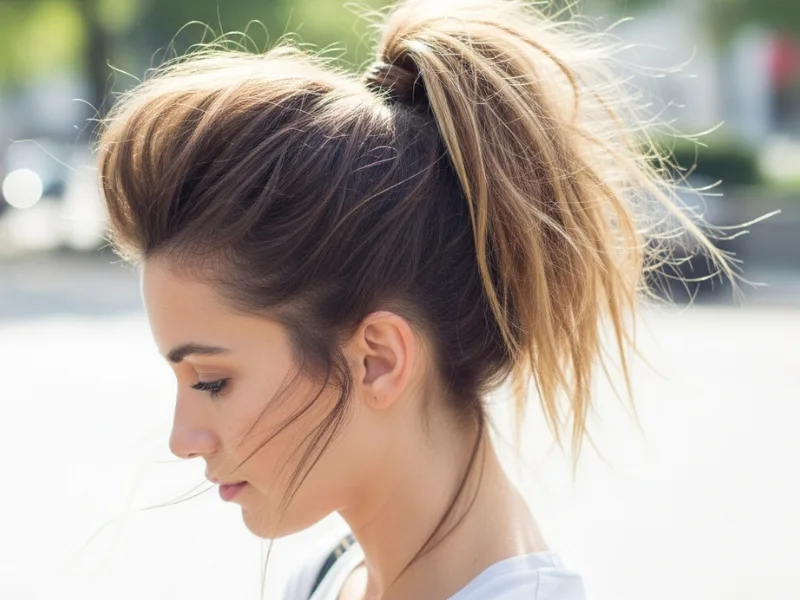 high messy ponytail on long hair