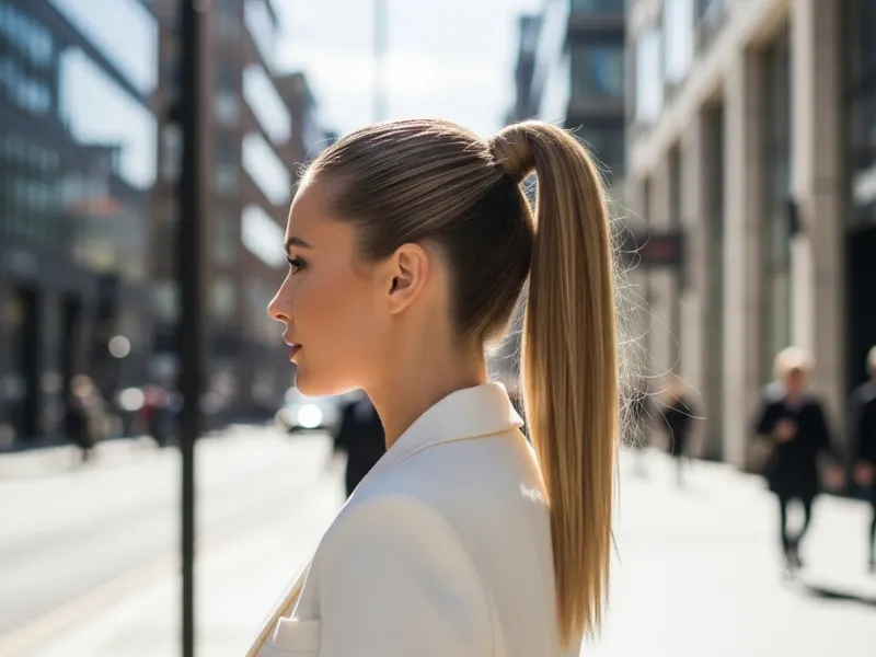 high sleek ponytail on long hair