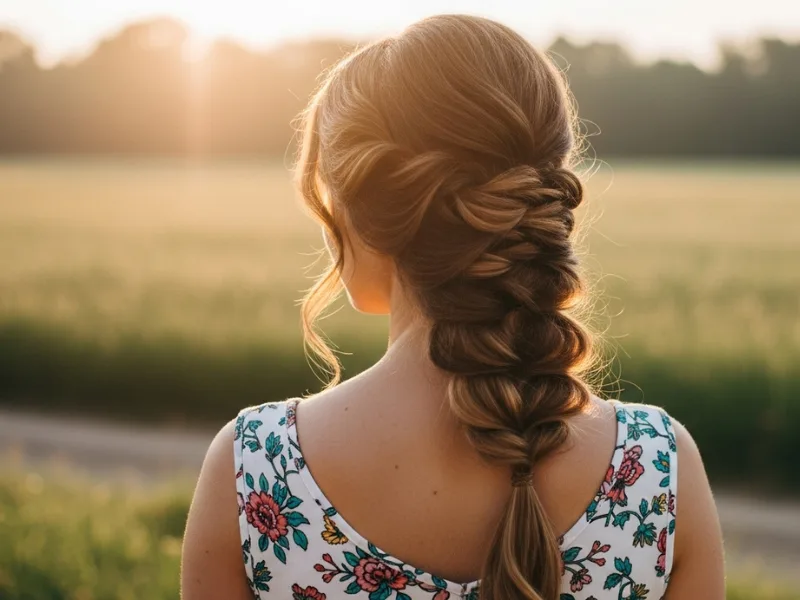 Loose side braid on a mom