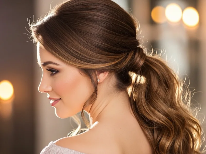 Low side ponytail hairstyle for women.