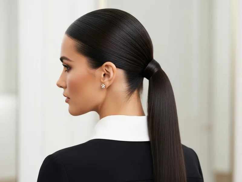 low sleek ponytail on long hair