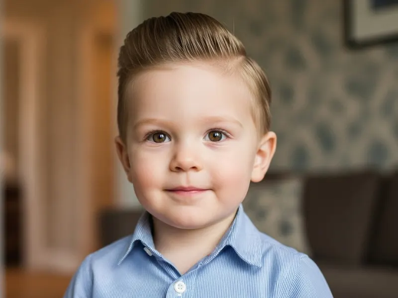 Toddler boy mini pompadour hairstyle age 1–3 years.
