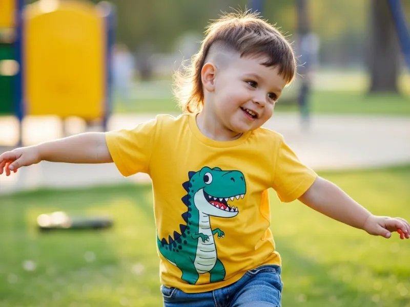 Toddler boy modern mullet hairstyle age 1–3 years.