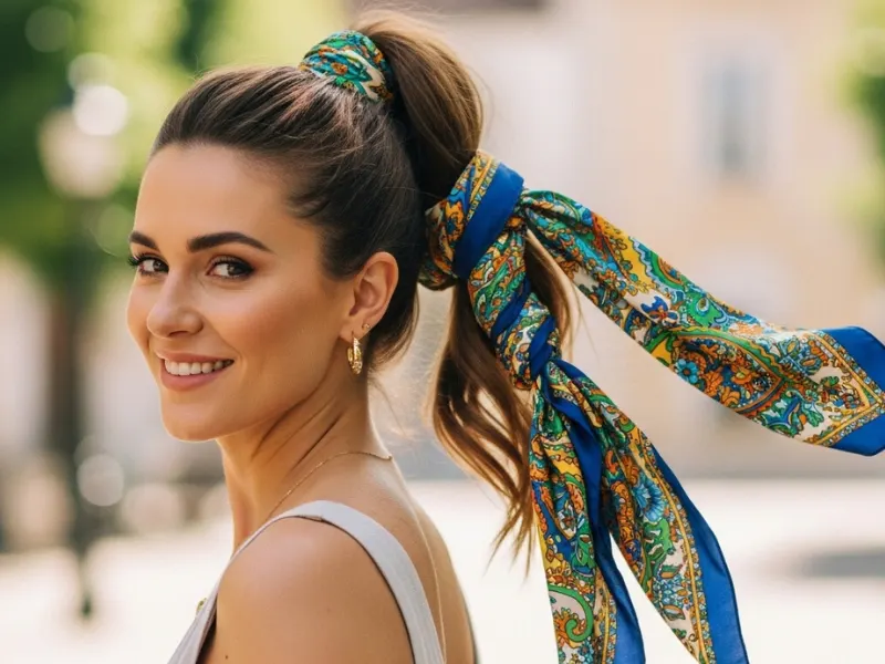 Scarf wrapped heatless hairstyle for girls.