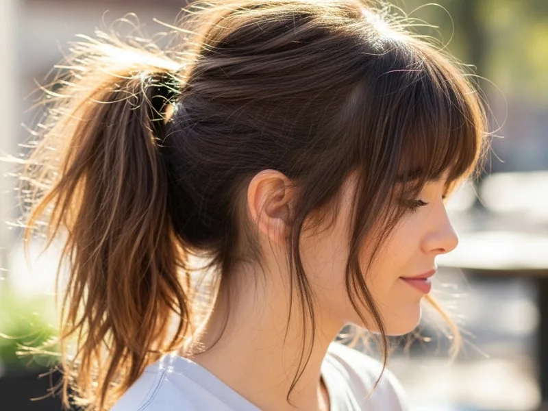 Shaggy ponytail hairstyle for women.
