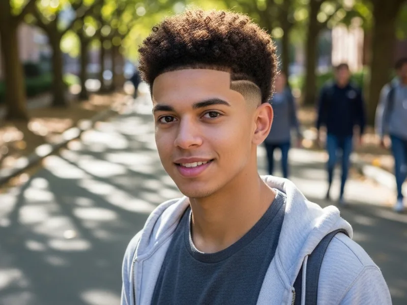 College boy afro fade hairstyle.