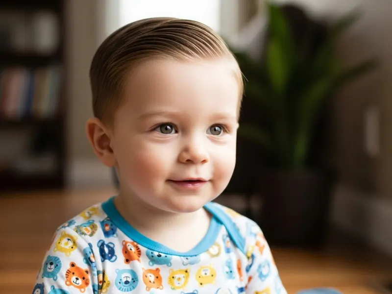 Toddler boy hairstyle side part age 1–3 years.