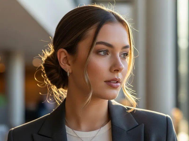 Sleek low bun heatless hairstyle for girls.