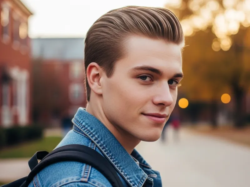 Slick back undercut college hairstyle.