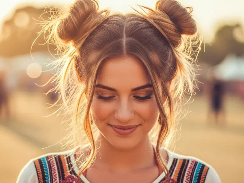 Space buns hairstyle for women.