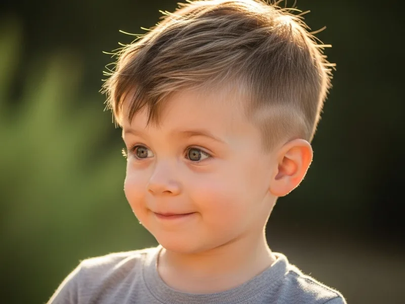 Toddler boy hairstyle textured crop for ages 1–3 years.