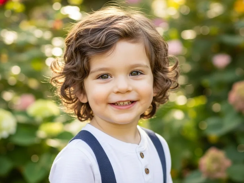 Toddler boy tousled waves hairstyle age 1–3 years.