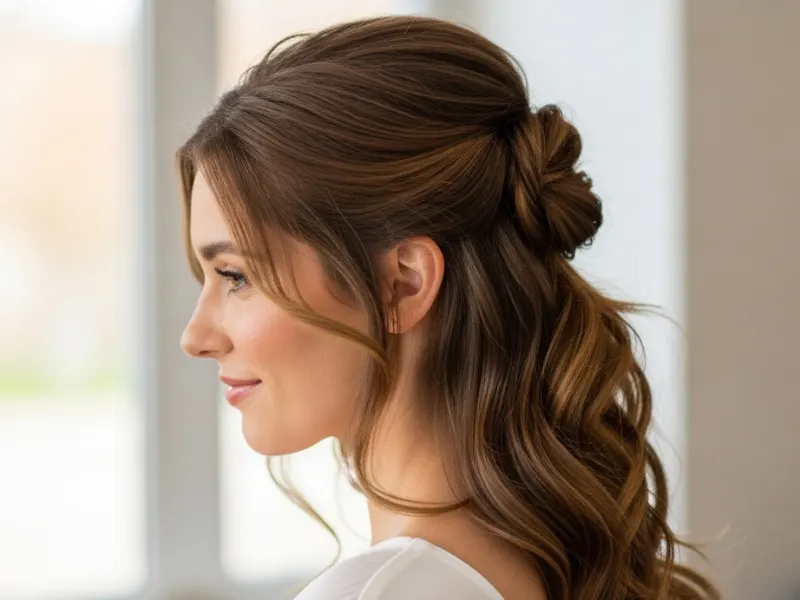 Twisted half-up hairstyle for women.