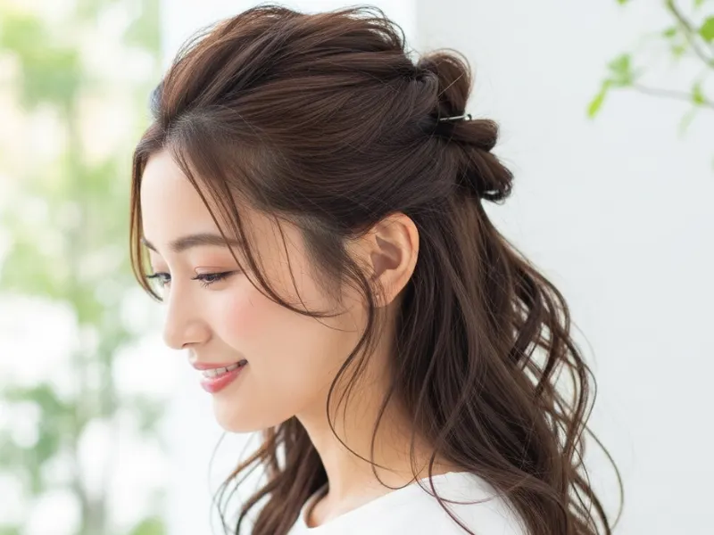 twisted half-up on long hair