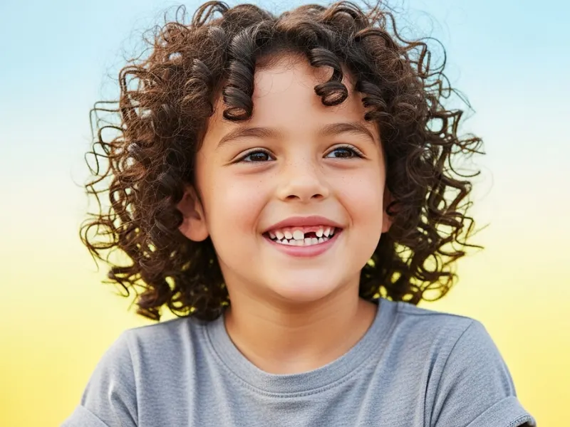 Kid with defined wash-and-go curls.