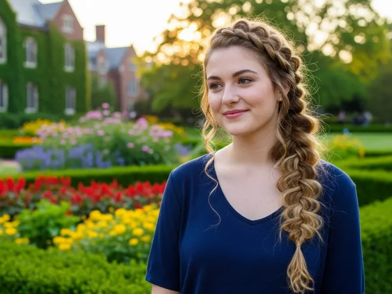 Waterfall braid hairstyle for girls in college