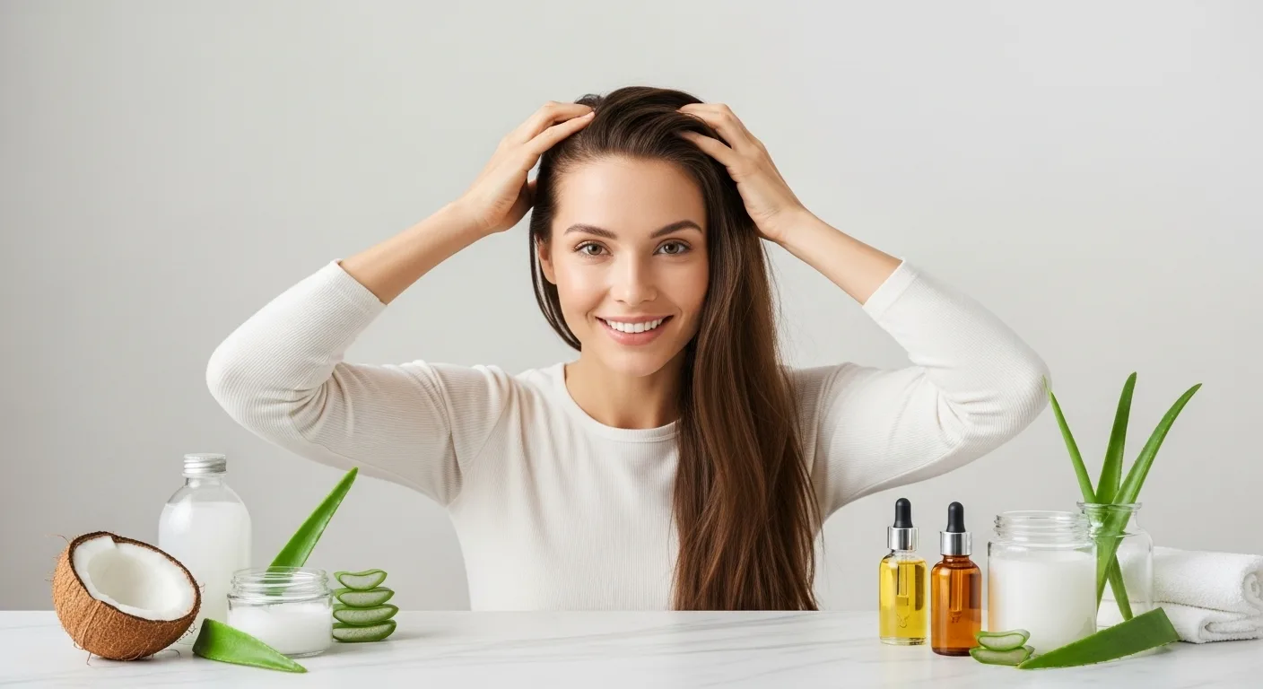woman massaging hair care products for scalp treatment for dry scalp