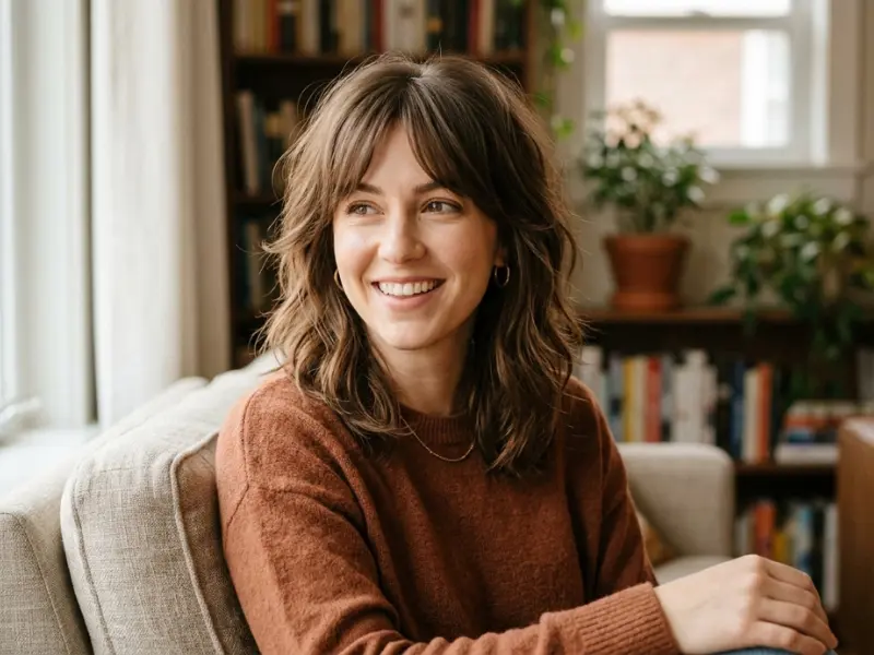 Airy shag haircut with light layers for thin hair.