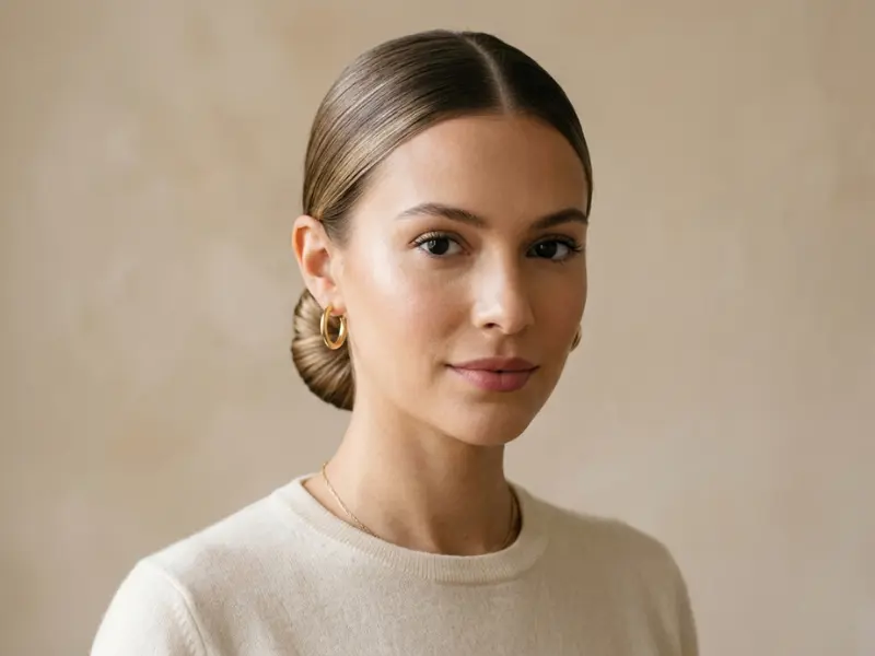 Sleek low bun hairstyle for thin hair.