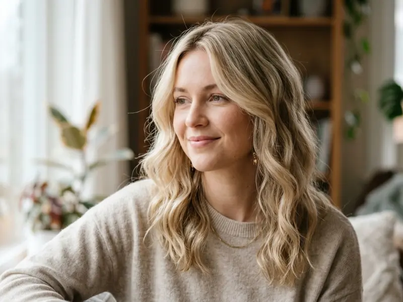 Soft heatless waves on thin medium-length hair.