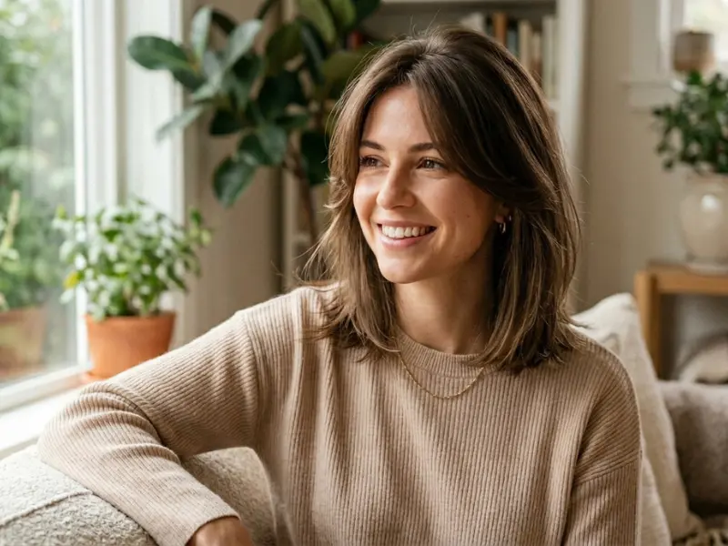 Layered midi haircut for thin fine hair.