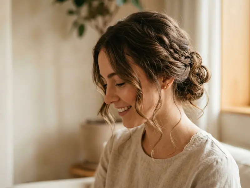 Romantic loose updo hairstyle for thin hair.