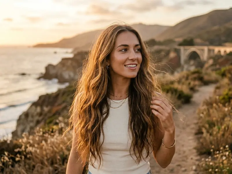 Soft beach waves hairstyle for thin hair.